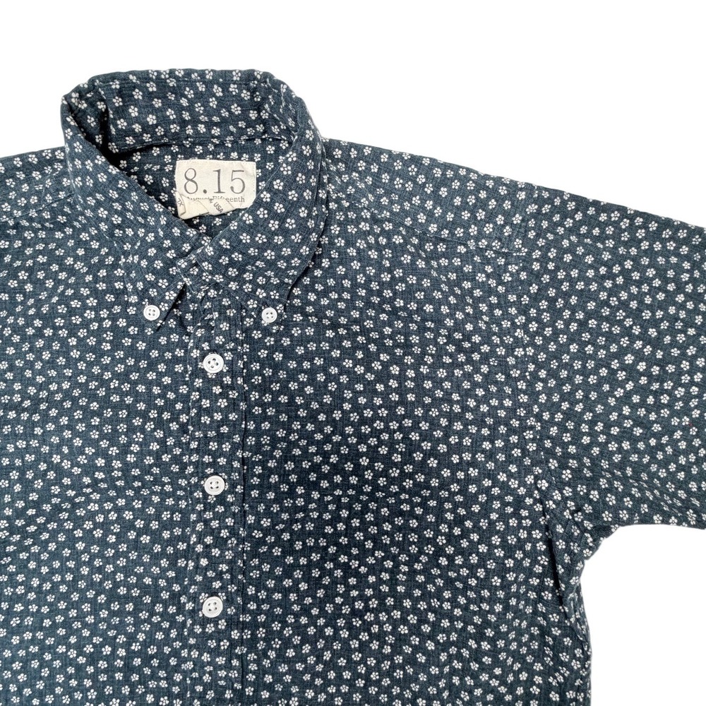 Y2K 8.15 Mens Small Blue Cotton Floral Button Down Shirt Preppy Heritage Coastal